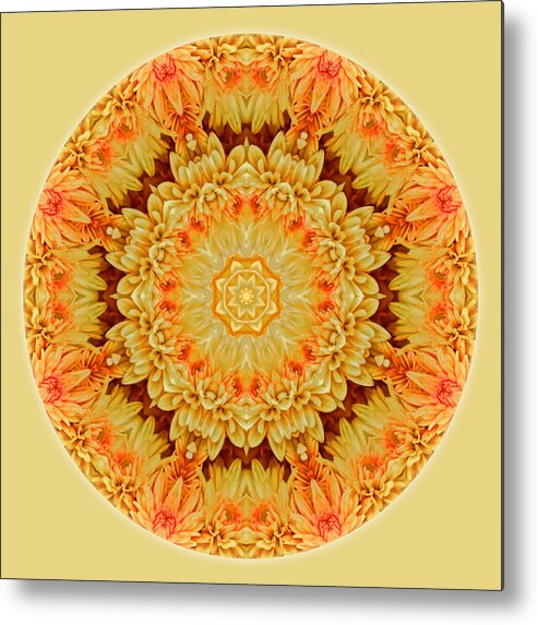 Mum Metal Print featuring the photograph Yellow Orange Mum Mandala by Beth Sawickie