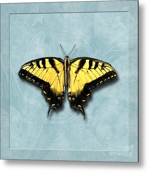 Butterfly Metal Print featuring the digital art Yellow Swallowtail on Blue by Deborah Smith