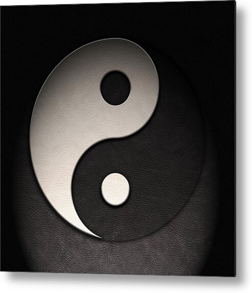 Aged Metal Print featuring the digital art Yin Yang Symbol Leather Texture by Brian Carson