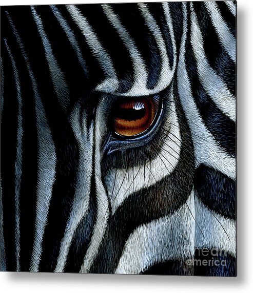 Zebra Metal Print featuring the painting Zebra by Jurek Zamoyski