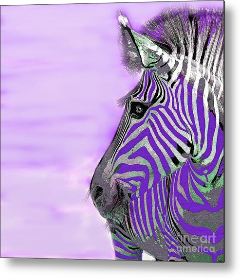 Zebra Purple Mist Metal Print featuring the painting Zebra Purple Mist by Saundra Myles