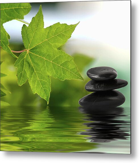 Zen Metal Print featuring the photograph Zen stones on water by Paulo Goncalves