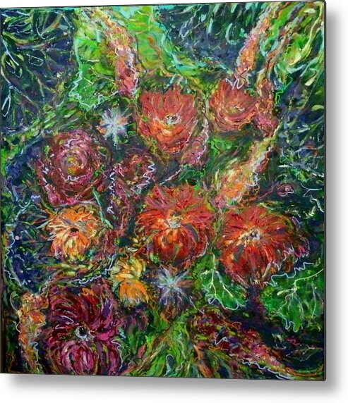 Floral Metal Print featuring the painting Zinnias 2 by Zofia Kijak