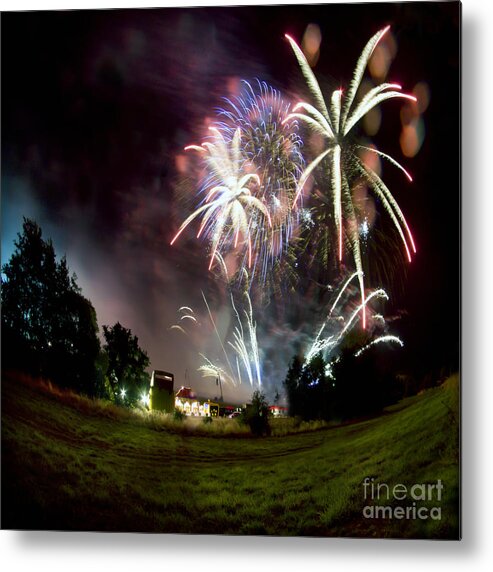 Night Metal Print featuring the photograph Fireworks #2 by Ang El