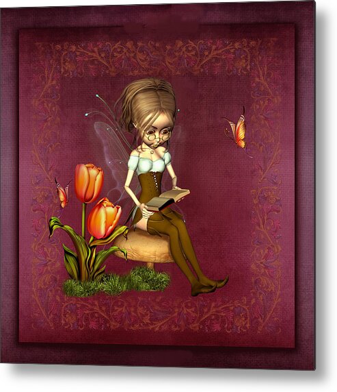 Fairy In The Garden Metal Print featuring the digital art Fairy in the garden #3 by John Junek