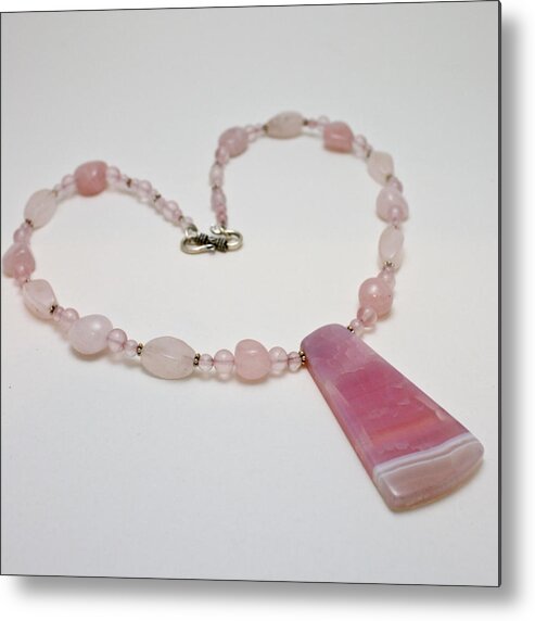 Original Metal Print featuring the jewelry 3604 Rose Quartz and Agate Pendant Necklace by Teresa Mucha