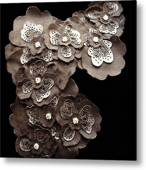 Beads Metal Print featuring the photograph Appliquéd #black #satin #flowers by Mariana L