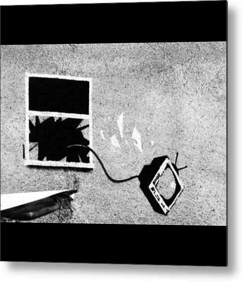 Outthewindow Metal Print featuring the photograph #banksy #tv #stencil #streetart by A Rey