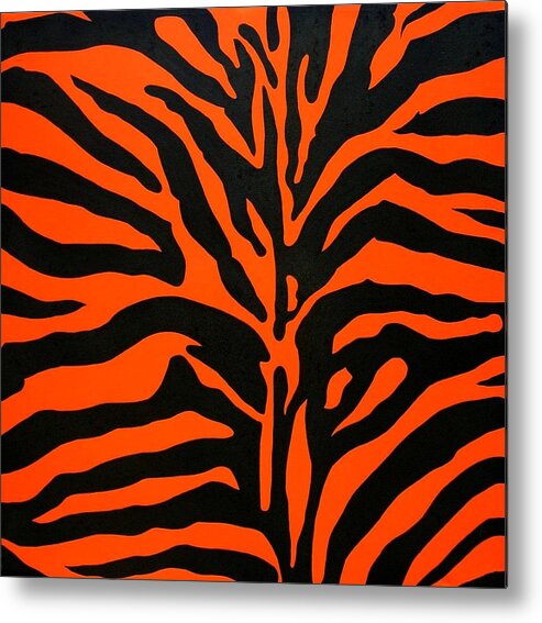 Zebra Metal Print featuring the painting Black And Orange Zebra by Doug Powell