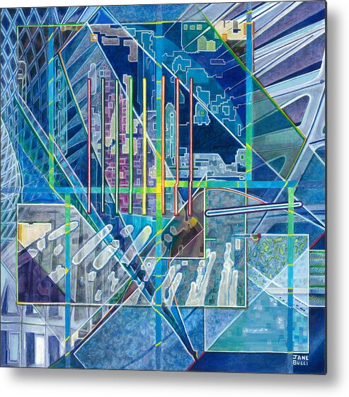 Abstract Metal Print featuring the painting Blue City Day by Jane Bucci