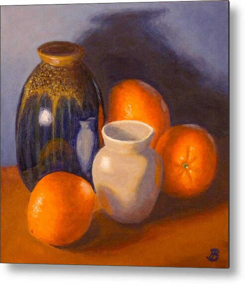Still Life Metal Print featuring the painting Blue Vase by Joe Bergholm