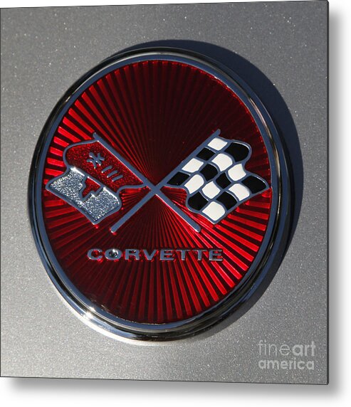 Corvette Metal Print featuring the photograph C3 Corvette emblem silver by Dennis Hedberg