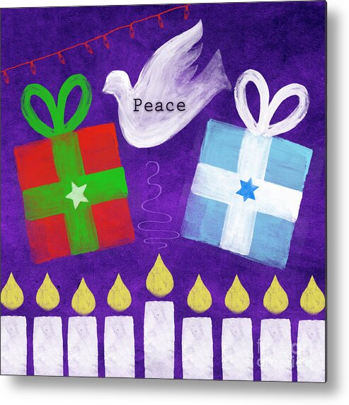 Christmas Metal Print featuring the mixed media Christmas and Hanukkah Peace by Linda Woods