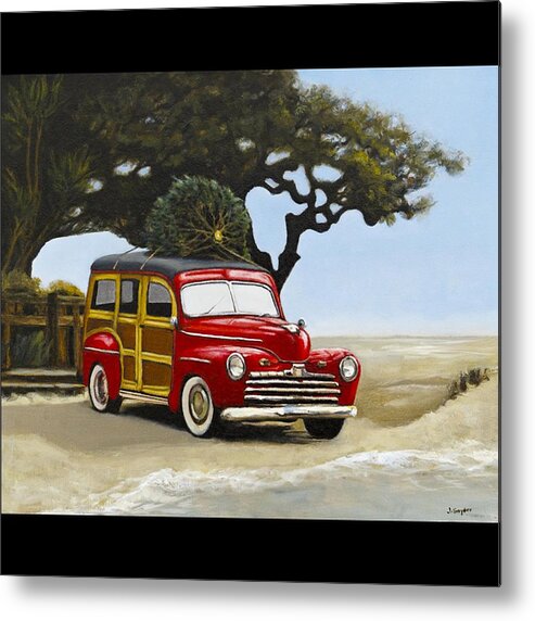 Woody Car Metal Print featuring the painting Christmas Woody by Joyce Snyder