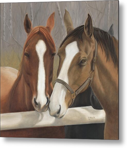 Horses Showing Affection Over The Fence Metal Print featuring the painting Courtship by Tammy Taylor