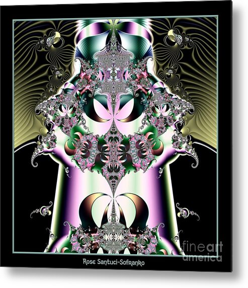 Crown Metal Print featuring the digital art Crown and Jeweled Lotus Flowers Fractal 124 by Rose Santuci-Sofranko