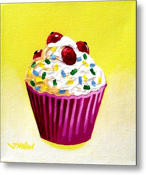 Cupcake Metal Print featuring the painting Cupcake With Cherries by John Nolan