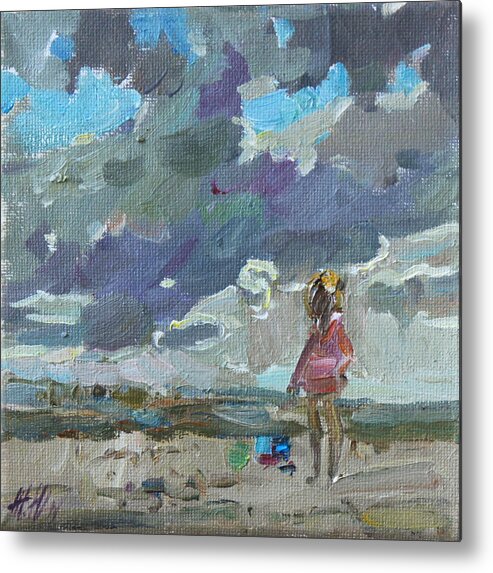 Seascape Metal Print featuring the painting Dasha on the sea by Juliya Zhukova