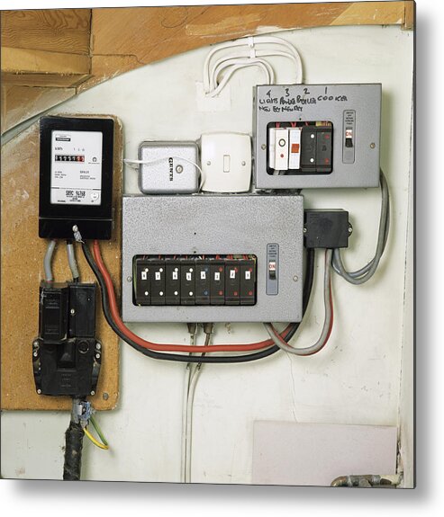 Electricity Meter Metal Print featuring the photograph Electricity Meter And Fuse Boxes by Sheila Terry