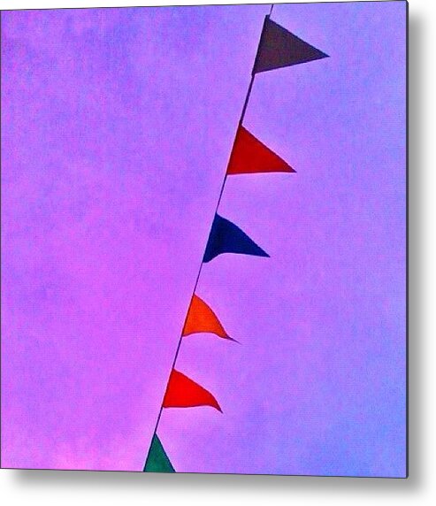 Enjoy Metal Print featuring the photograph #flags #flag #sky #purple #minimal by Val Lao