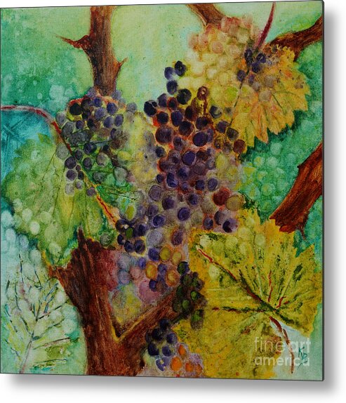 Grapes Metal Print featuring the painting Grapes and Leaves V by Karen Fleschler