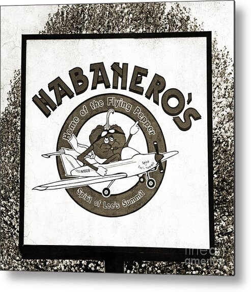 Advertisement Metal Print featuring the photograph Habaneros Home Of The Flying Pepper Sign 2 by Andee Design