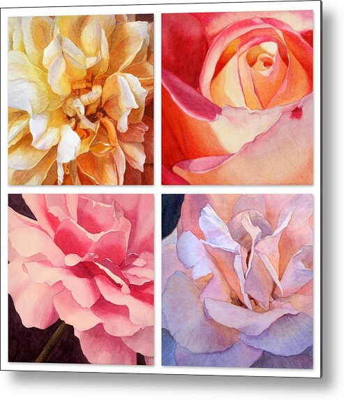 Jan Lawnikanis Metal Print featuring the painting Heart of a Rose Collage by Jan Lawnikanis