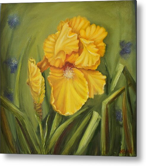 Yellow Metal Print featuring the painting Iris by Marlyn Boyd