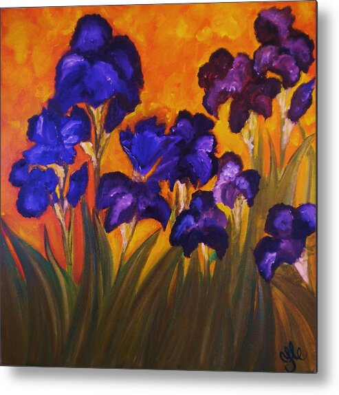 Flowers Metal Print featuring the painting Irises in Motion by Yesi Casanova 