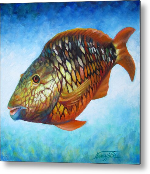 Parrot Fish Metal Print featuring the painting Juvenile Parrot Fish by Nancy Tilles