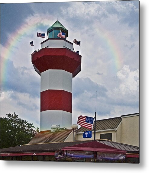  Beam Metal Print featuring the photograph Lighthouse and Rainbow by Susan Leggett