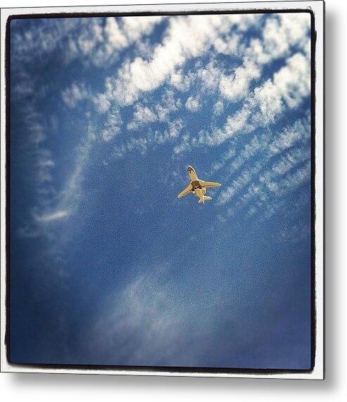 Plane Airplane Fly Flight Blue Sky Clouds Air Jet Private Jet Travel Commute Transportation Gwyn Newcombe Newcsassemblage Metal Print featuring the photograph Luxury Flight by Gwyn Newcombe