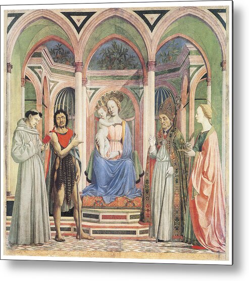 Domenico Veneziano Metal Print featuring the painting Madonna and Child with Saints by Domenico Veneziano