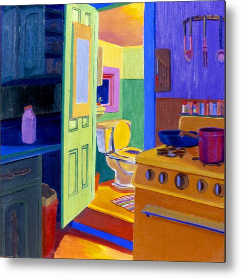 Vibrant Metal Print featuring the painting Malden Bathroom 1977 by Nancy Griswold