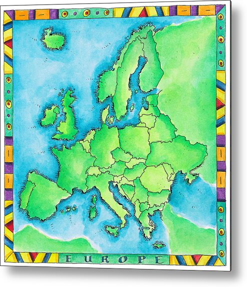 Square Metal Print featuring the digital art Map Of Europe by Jennifer Thermes