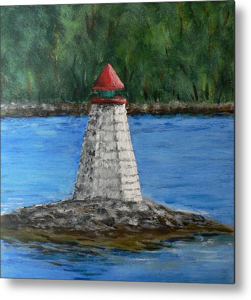 Lighthouse Metal Print featuring the painting My Little Lighthouse by Donna Muller