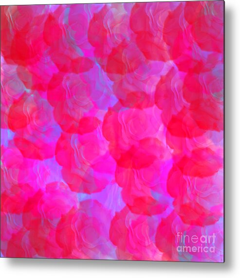Abstract Digital Illustration Art Artistic Artwork Rose Roses Neon Pink Purple Blue Flower Flowers Blooms Blossoms Colorful Colourful Colors Colours Design Graphic Graphics Generated Beauty Pretty Feminine Vivid Bright Vibrant Pattern Overlap Overlapping Metal Print featuring the digital art Neon Roses by Susan Stevenson