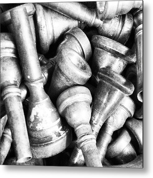 Vintage Metal Print featuring the photograph Old Trumpet Mouthpieces 2 by Ken Powers