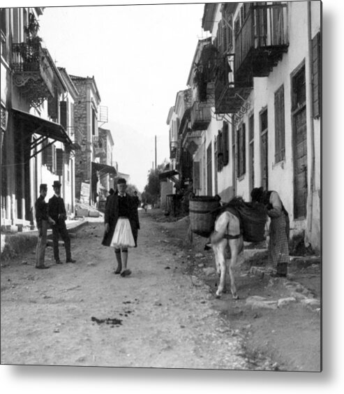 Patras Metal Print featuring the photograph Patras Greece - Street Scene - c 1910 by International Images