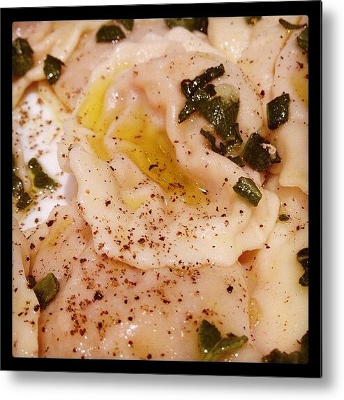 Food Metal Print featuring the photograph Pumpkin Ravioli With Sage And Olive Oil by Jamie Emanuel