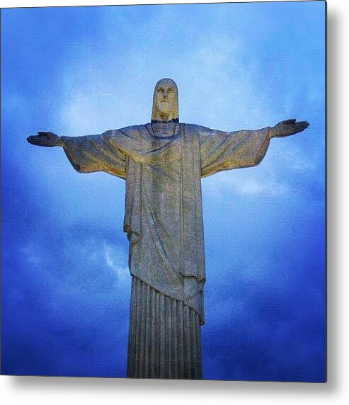 Statue Metal Print featuring the photograph #rio #riodejaneiro #jesus #statue by Alon Ben Levy