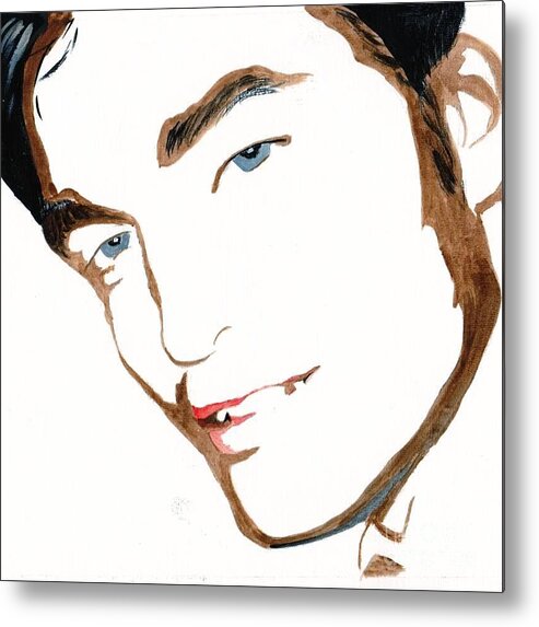 Robert Pattinson Filmstar Famous People Faces Movies Actor Paints Acrylic Metal Print featuring the painting Robert Pattinson 33 by Audrey Pollitt