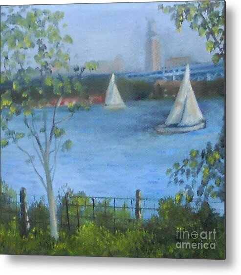Sailboats Metal Print featuring the painting Sailing the Delaware by Marlene Book