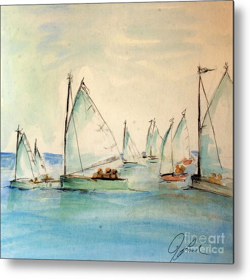 Paintings Metal Print featuring the painting Sailors in a runabout by Julie Lueders 