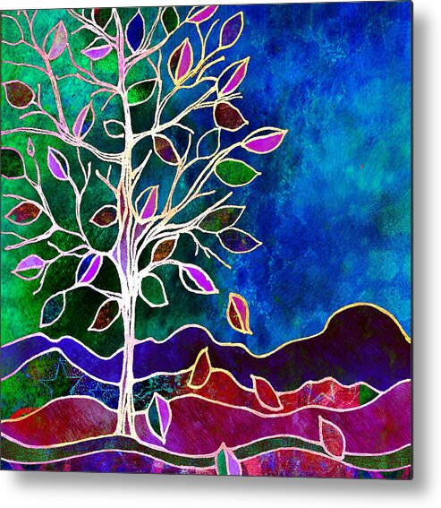 Tree Leaves Metal Print featuring the painting Solstice Evening by Robin Mead