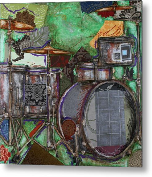 Drum Set Art Metal Print featuring the mixed media Soul the Drums by Katia Von Kral