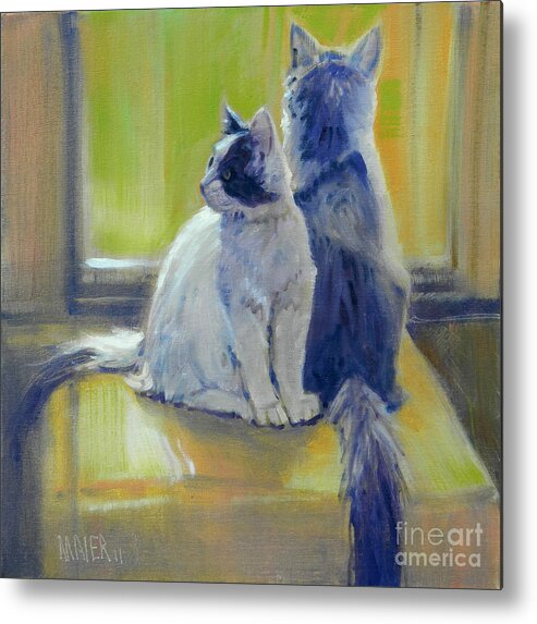 Cats Metal Print featuring the painting Spanky and BooBoo by Donald Maier