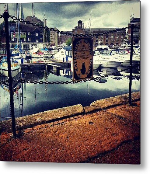 Building Metal Print featuring the photograph #stkatherinedocks #rails #chain #water by Mish Hilas