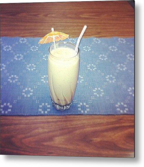 Thefitclub Metal Print featuring the photograph #strawberry #mango #soymilk #smoothie by Marie Constant