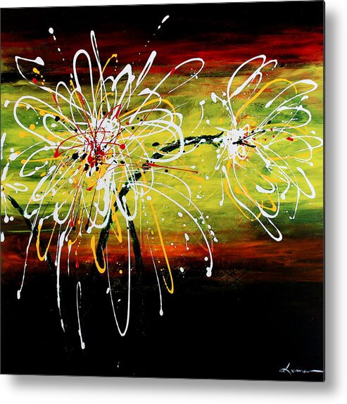 Abstract Metal Print featuring the painting Sunset Flowers by Kume Bryant